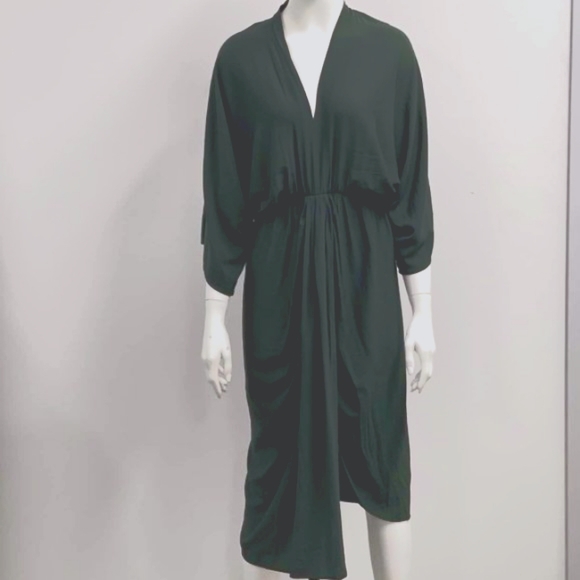 SHEIKE Fortress Olive Green Kimono Sleeve Draped Wedding Evening Midi Dress - Picture 10 of 15